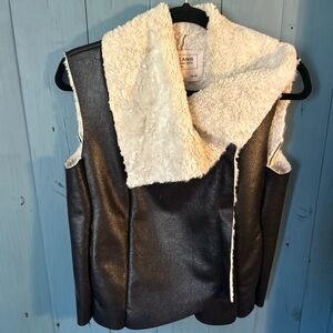 FC Jeans Black Bomber Vest, Faux Fur Lined, Size 8